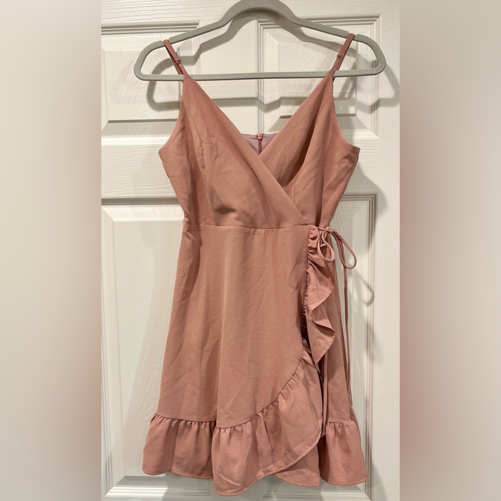 Adorable dusty rose faux wrap dress. Semi-formal